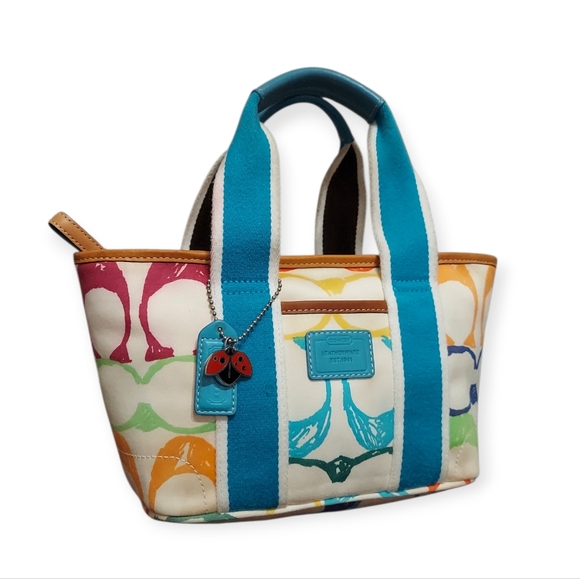 Coach Y2K Hamptons Mini Canvas Summer Tote Bag With Lady Bug Charm EUC No. 5659